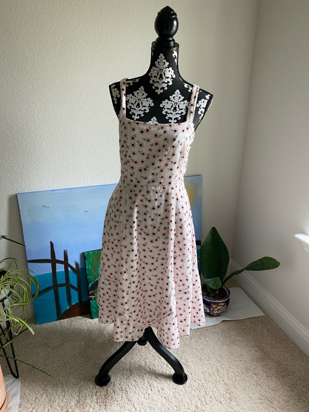 Hutch Pink Midi Dress with Red Floral Print